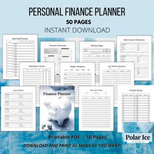 Personal finance financial planner printable | 50 pages minimalist planner | 4 sizes A4 A5 Letter and Half Letter