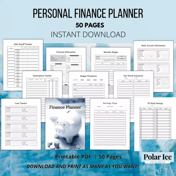 Personal finance financial planner printable | 50 pages minimalist planner | 4 sizes A4 A5 Letter and Half Letter
